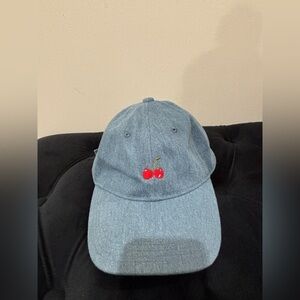Blue Women’s Denim Cap with Cherry Embroidery